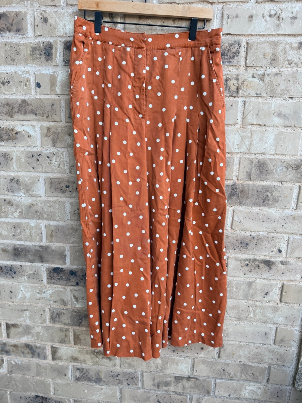 Anthropologie Rust Polka Dot A-Line Maxi Gaucho Wide leg pleated pant Medium - Picture 3 of 11